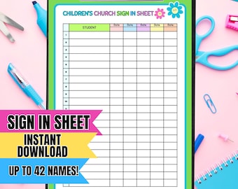 Children&#39;s Church Sign In Sheet For Kids Sunday School Attendance Tracker Kids Church Sign In Documents