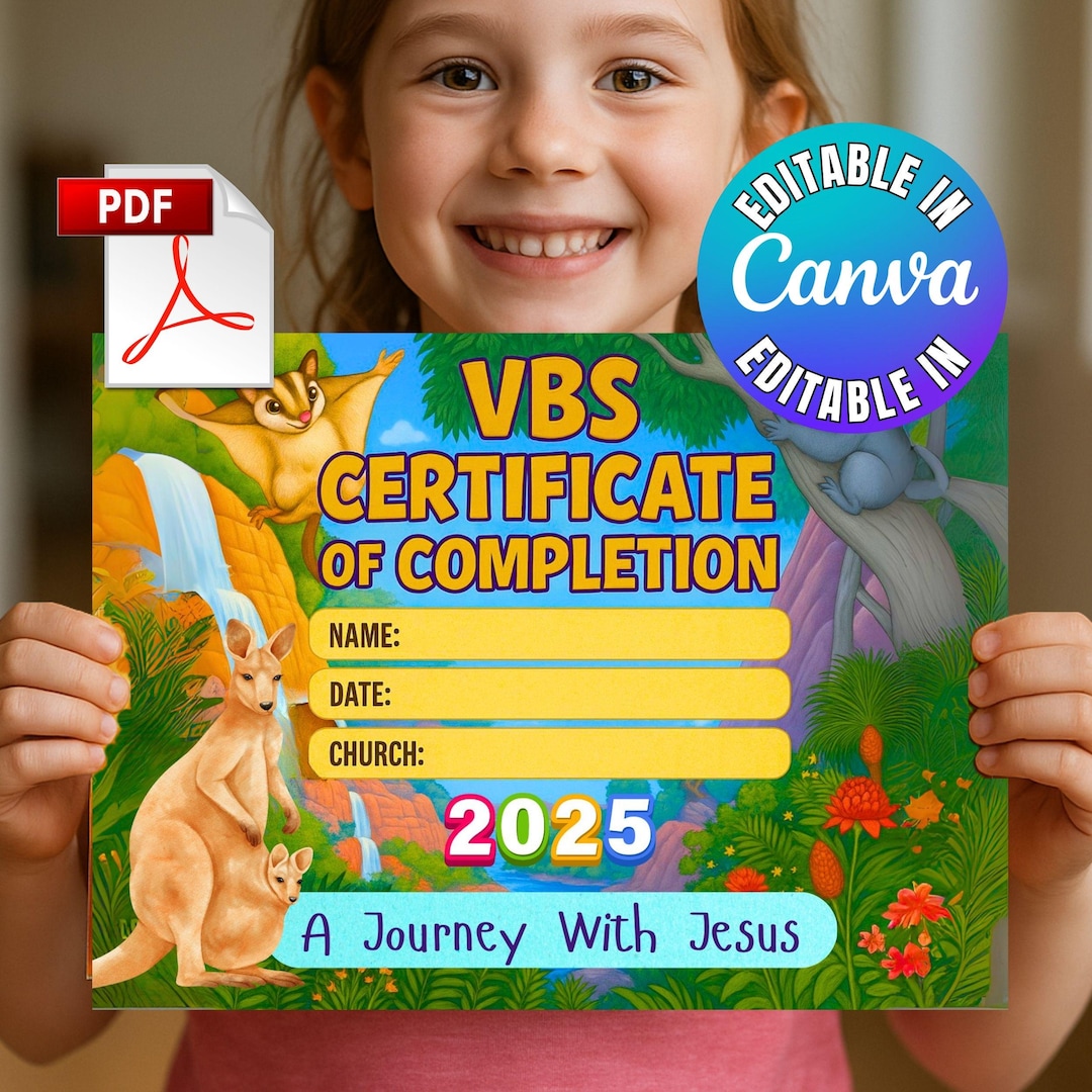 Australia VBS Certificate of Completion Vacation Bible School ...