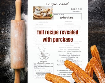 Churros Recipe Card For Grandma's Recipe Book Dessert Ideas Mexican Sweets Recipes Cinnamon And Sugar Treats Churro Dipping Sauce Chocolate
