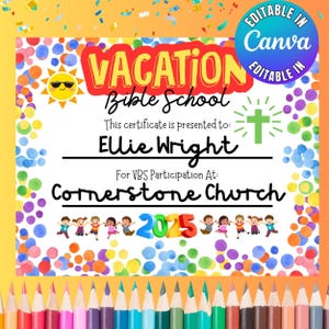 VBS Abschlusszertifikat für Ferienbibelschule-Teilnahmepreise für Kinderkirche-Sommergruppenbibel-Abenteuerlager