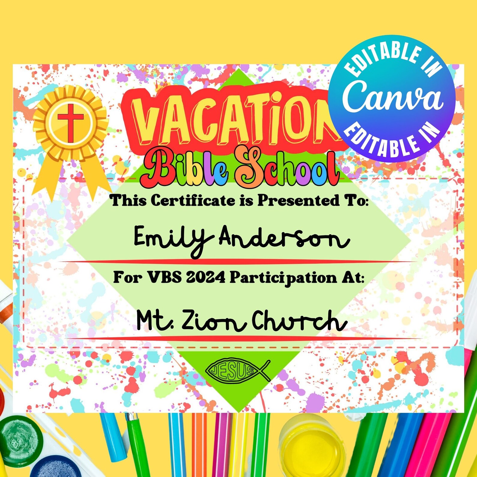 Vacation Bible School Ribbons For Graduation VBS Certificate of Completion for Vacation Bible School Participation ...