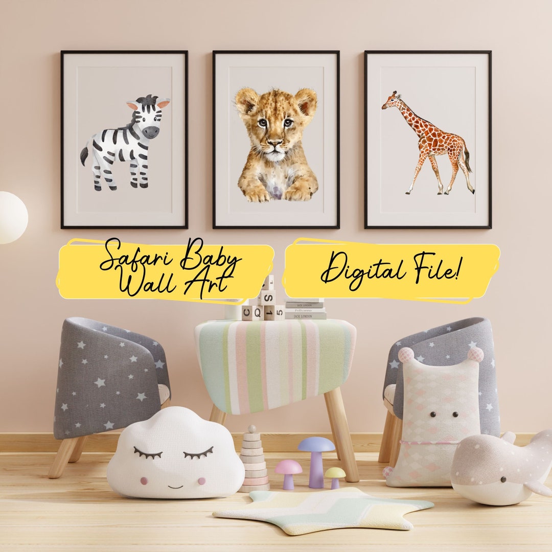 Safari Baby Wall Art for Nursery Boy Girl Animal Wall Hangings Pictures ...