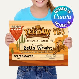 VBS Certificate of Completion Vacation Bible School Wild West