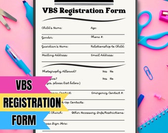 VBS Registration Form For Vacation Bible School Sign Up Sheet Emergency Contact Bible Camp Form Allergy Form For Parents
