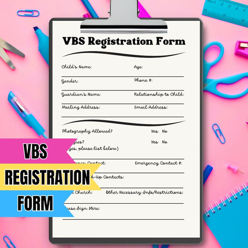 VBS Registration Form for Vacation Bible School Sign up Sheet Emergency Contact Bible Camp Form ...