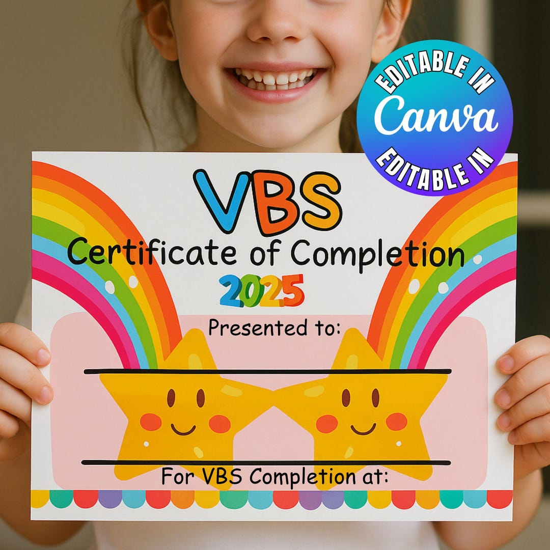 VBS Certificate of Completion for Vacation Bible School Participation ...