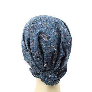 Indigo Paisley Japanese Womens Modern Elegant Hair Wrap . Adjustable Mitpachat Tichel Hijab Head Covering . Modesty Head Scarf Alopecia Cap