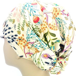 Floral Creme Chemo Head Scarf: Adjustable Snood for Hair Loss