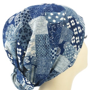Japanese Patchwork Hair Wrap, Headscarf Tichel, Head Scarf, Hair covering,Hair Snood, Chemo Head Covering, Adjustable Turban