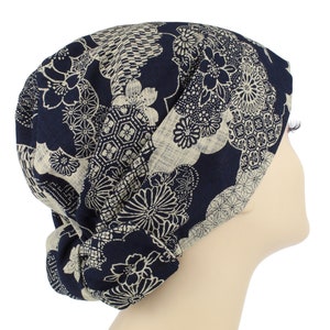 Clouds Flowers Japanese Hair Wrap, Adjustable Turban, Tichel, Head Scarf, Hair Covering, Chemo Head Covering, Modesty Head Cover, Hat Cap