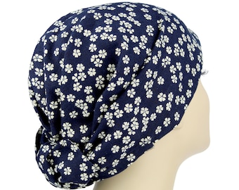 Tiny Sakura Indigo Womens Modern Elegant Hair Wrap . Adjustable Mitpachat Tichel Hijab Head Covering . Modesty Head Scarf . Alopecia Cap