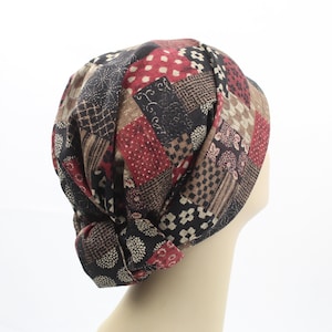 Burgundy Boro Headwrap: Japanese Textile Hair Scarf, Modesty Covering