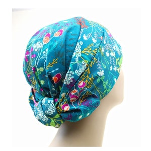 Turquoise Bohemian Floral Luxury Hair Scarves for Women . Alopecia Chemo Scarf . Modesty Head Cover . Mitpachat Tichel Hijab Headwrap