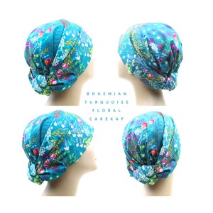 Turquoise Bohemian Floral Head Scarves for Women | Cancer Chemo Scarf | Tichel Head Covering | Gift for Cancer Patients | Mitpachat Headwrap