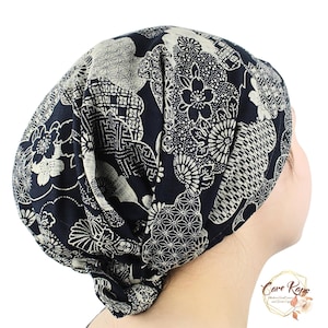 Clouds Flowers Japanese Hair Wrap, Adjustable Turban, Tichel, Head Scarf, Hair Covering, Chemo Head Covering, Modesty Head Cover, Hat Cap