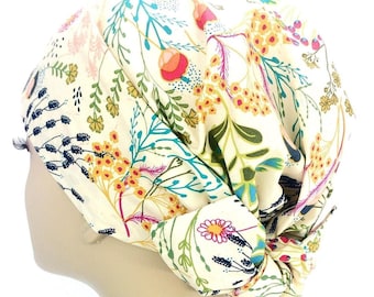 Chemo Head Scarf for Hair Loss | Floral Creme Adjustable Wrap | Cancer Headwear for Women