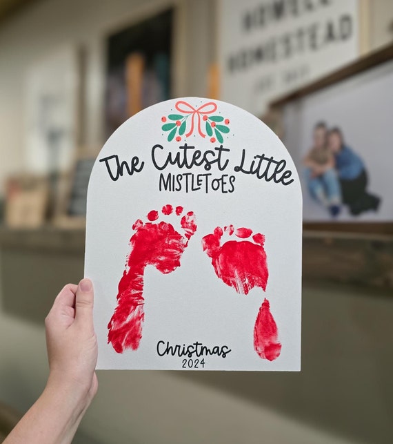 The Cutest Little Mistletoes Footprint Keepsake Plaque | Baby's First Christmas Keepsake | Gifts for Baby | Mistletoes Footprint DIY