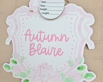Floral Bow Printed Custom Personalized Name Sign | Hospital Door Hanger | Grandmillenal Announcement | Custom Baby Name Sign | Name Sign