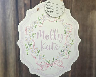 Floral Crest Printed Custom Personalized Name Sign | Hospital Door Hanger | Grandmillenial Announcement | Custom Baby Name Sign | Name Sign