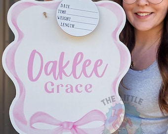 Bow Printed Custom Personalized Name Sign | Hospital Door Hanger | Coquette Bow Announcement | Custom Baby Name Sign | Name Signs | Sign