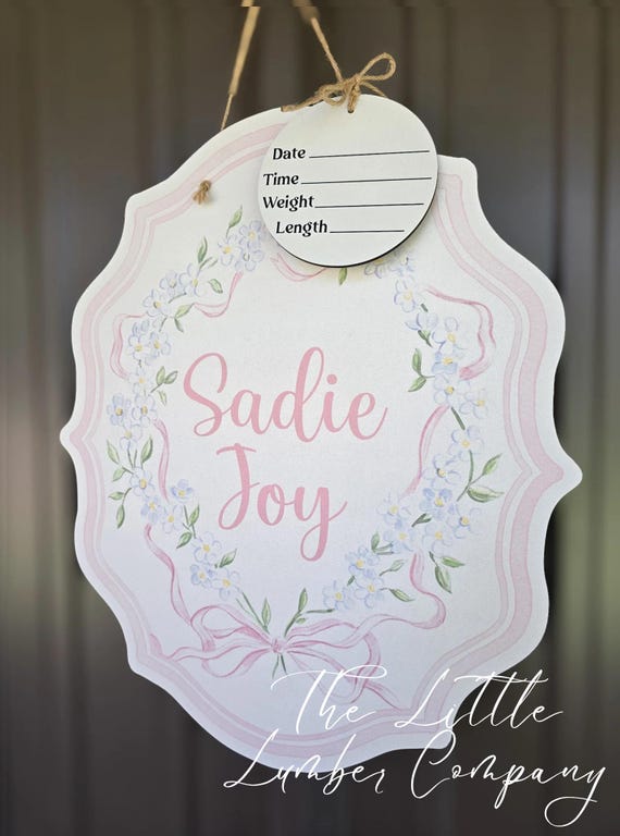 Floral Bow Printed Custom Personalized Name Sign | Hospital Door Hanger | Grandmillenal Announcement | Custom Baby Name Sign | Name Sign