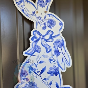 Chinoiserie Bunny Wreath Door Hanger | Whimsical Wall Accents | Easter Door Hanger  | Door Sign | Sign | Chinoiserie Decor | Spring Decor