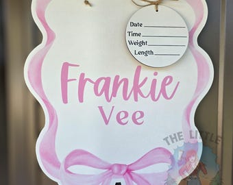 Bow Printed Custom Personalized Name Sign | Hospital Door Hanger | Coquette Bow Announcement | Custom Baby Name Sign | Name Signs | Sign