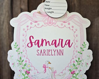 Floral Goose Printed Custom Personalized Name Sign | Hospital Door Hanger | Grandmillenal Announcement | Custom Baby Name Sign | Name Sign