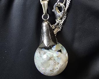 Large tulip Sterling Silver floating opal pendant