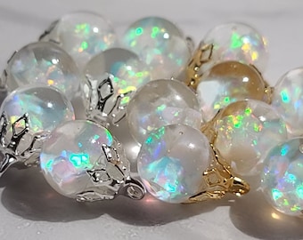 10mm Australian opal charm Floating opal Gold/Silver