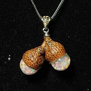 Double Texas floating opal necklace Real Acorn Pure Sterling Silver