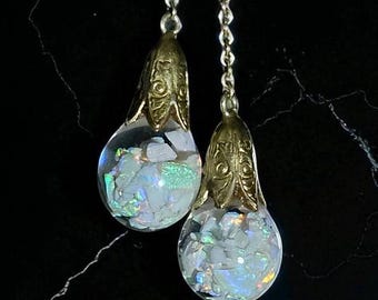 Rare Horace welch 14k gold Lariat double floating opal necklace