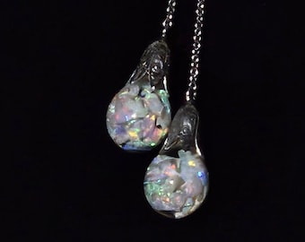 Antique horace welch floating opal necklace 14k White Gold