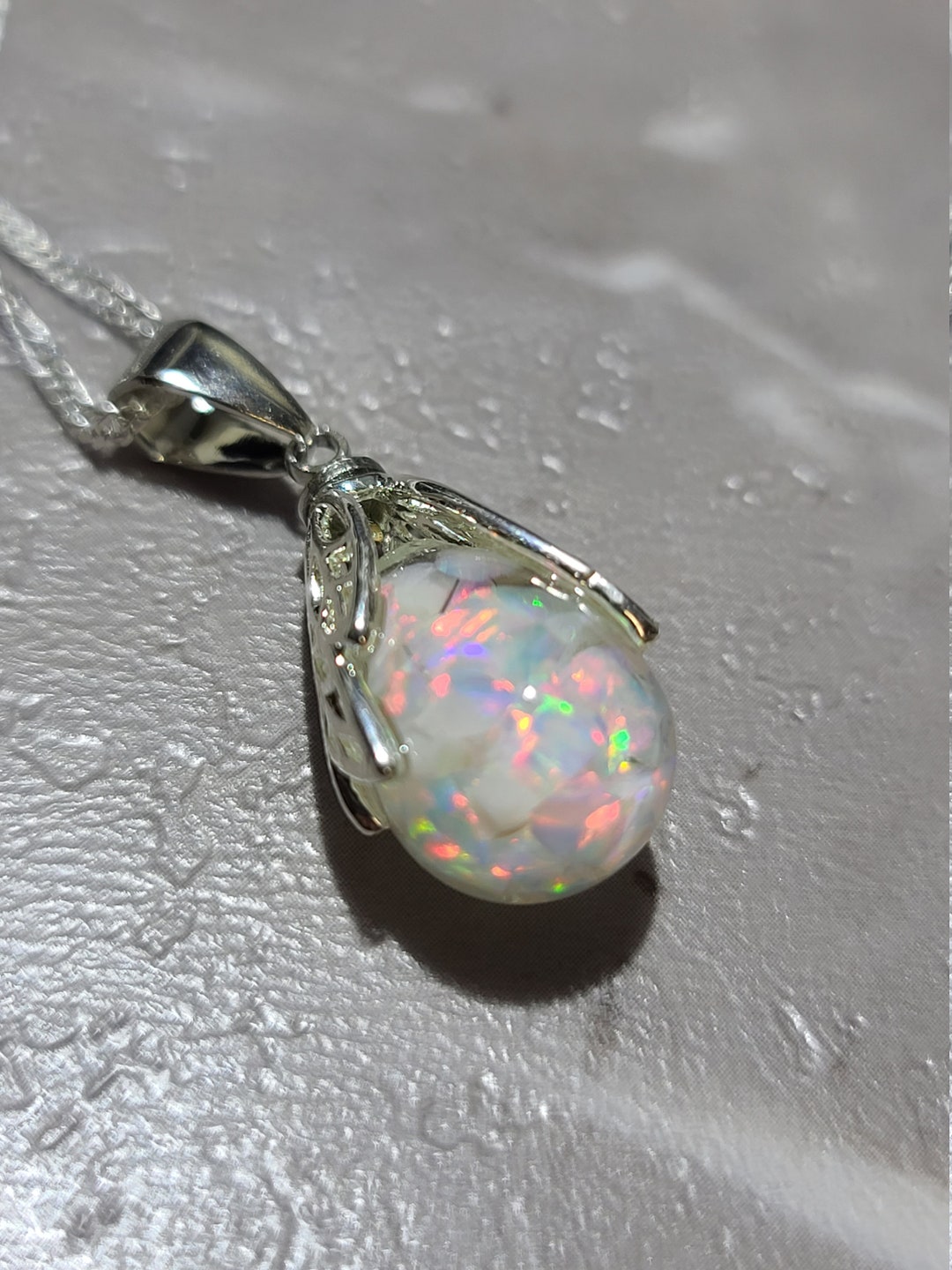 10k Yellow Gold Floating Opal Pendant Necklace, Vintage 1940s Favorite -  Ruby Lane