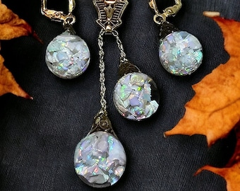 Rare Horace welch 14k gold Lariat double floating opal necklace