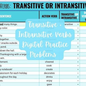 Grammar Transitive + Intransitive Verbs Digital Practice Problems, Grammar Practice, Grammar Activities, Grammar Assessments