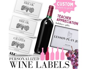 Modèle d'étiquette de vin personnalisé | Étiquette de vin d'appréciation du professeur | Étiquettes de vin imprimables | Cadeaux personnalisés pour enseignants | Téléchargement de vacances et de cadeaux