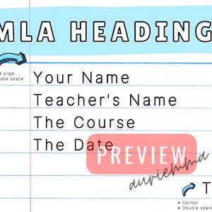 Conjunto de gráficos de anclaje de encabezados MLA, formato MLA, imprimibles para profesores de inglés, lección de inglés primaria, recursos para profesores imagen 3