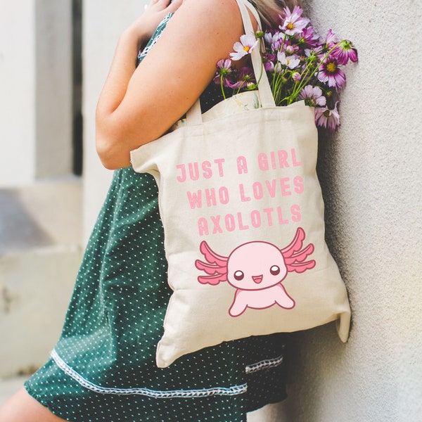 Sac fourre-tout Just A Girl Who Loves Axolotl, Sac fourre-tout Axolotl drôle, joli cadeau Axolotl, cadeaux Axolotl, amateur d'axolotl, salamandre mexicaine