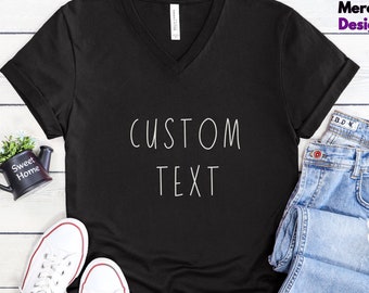 Custom Text V-Neck T-Shirt: Personalized Bella Canvas Tee