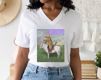 Meowdy V-Neck Tee, Cat Lover Gift, Cat Lover Shirt, Cat Mom Shirt, Cowboy Cat, Meowdy Shirt, Meowdy Kitten Shirt, Gift For Cat Owner,