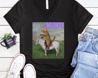 Meowdy Cat Cowboy V-Neck Tee - Cat Lover Gift