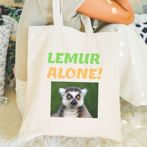 Lemur Alone Cotton Tote Bag: Funny Animal Gift