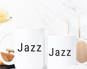 Taza brillante blanca de jazz, regalos para los amantes del jazz, camiseta de jazz unisex, arte del jazz, tazas de jazz, música de jazz, regalo para músicos de jazz, tazas de música, amante de la música,