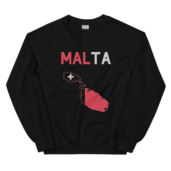 MALTA Sweatshirt, Malta Gift, Malta Holiday, Crew Neck Sweatshirt, flag and map Design,Travel Crewneck, flag map Clothing, Gift For Her,