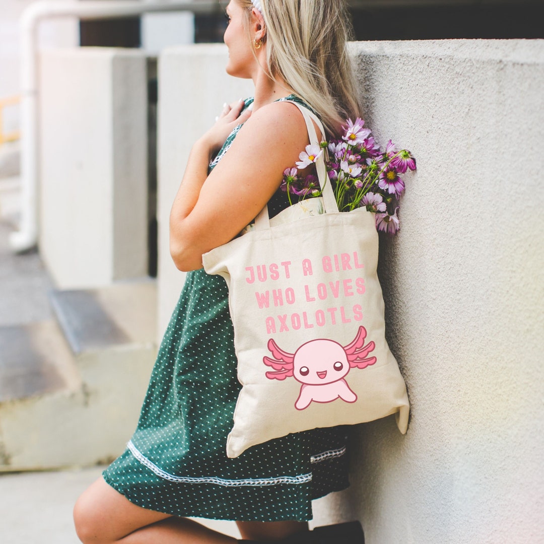Axolotl Lover Tote Bag – 'Just A Girl Who Loves Axolotls' Canvas Bag, 14.9x15.7 Inches