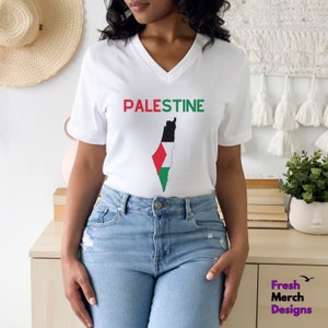 Palestine V-Neck Tee, Palestine Map, Palestine Flag, Flag Map Clothing, Palestine Gift, Palestine Gifts, Palestine support, Free Palestine,