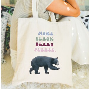 Black Bear Cotton Canvas Tote Bag: Animal Lover Gift