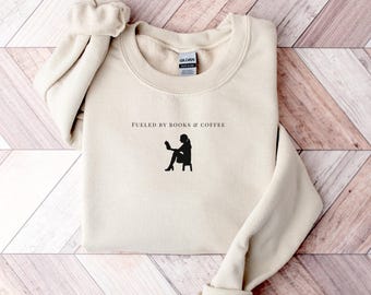 Fueled By Books and Coffee Sweatshirt, Book Lover Sweatshirt, Minimalist Book Sweatshirt, Book Club Gift, Bookish Sweatshirt, Reading Gift