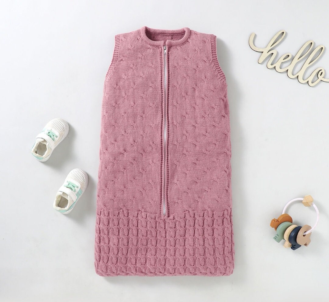 Knitted Baby Zip up Sleeping Bag Etsy